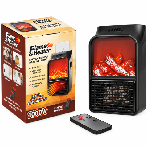 هیتر برقی پریزی Flame Heater 1000 وات طرح شومینه با ریموت کنترل
